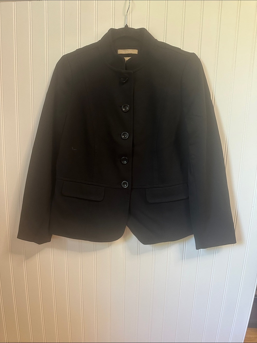 Talbots Black Button-Front Stand-Collar Jacket